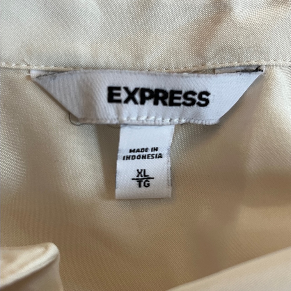 Express Cream Satin Look & Feel Button-Down Shirt w/Rhinestone buttons XL TL - Picture 12 of 13